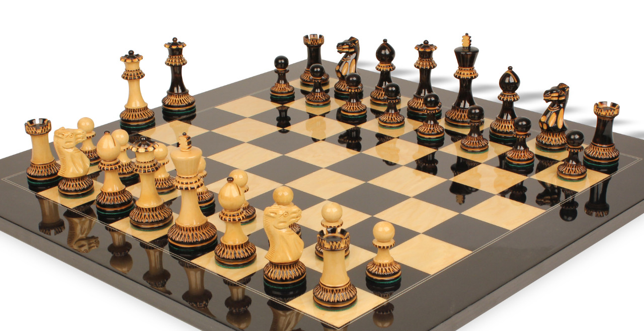 Parker Staunton Chess Set Burnt Boxwood Pieces with Black Ash Burl Chess  Board - 3.75 King