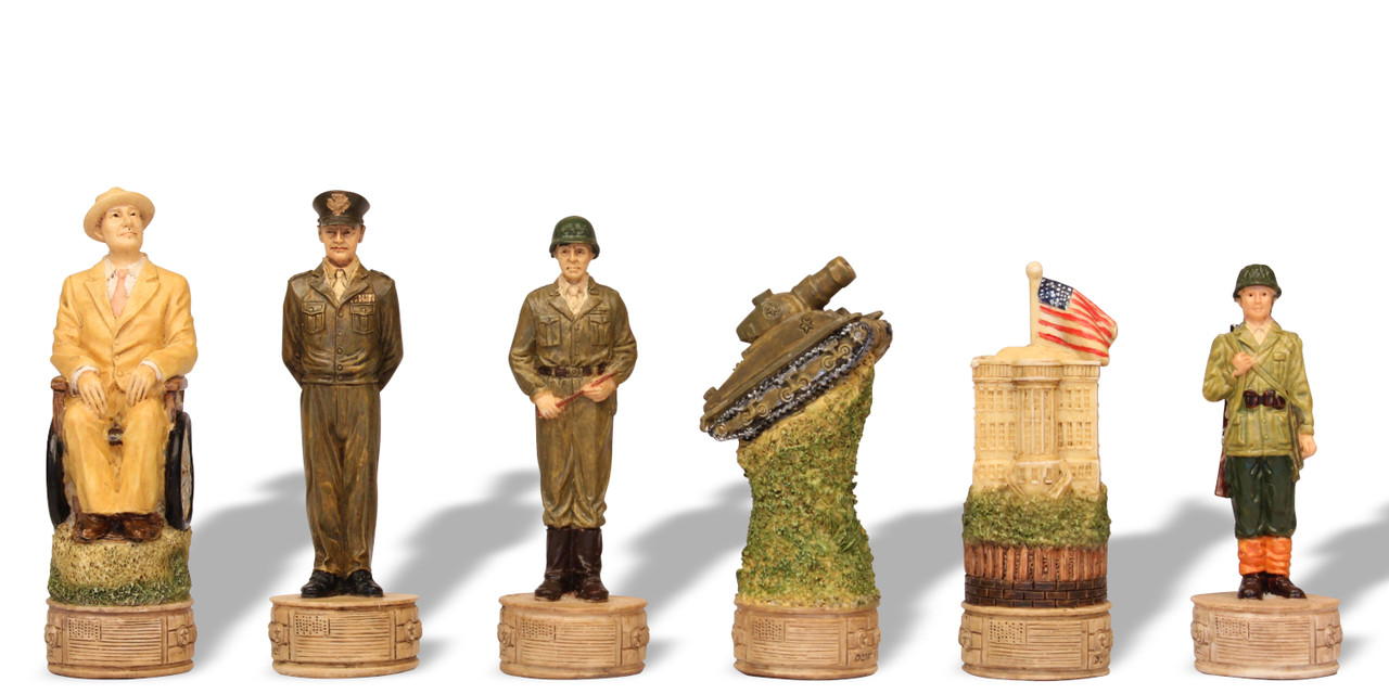 Hand Painted Resin WWII Chess Set