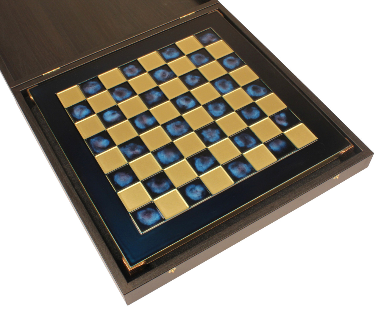 Brass Romans Vs Barbarians Chessmen & Leatherette Cabinet Chess Set Green (Metal Pieces) - Fancy Chess