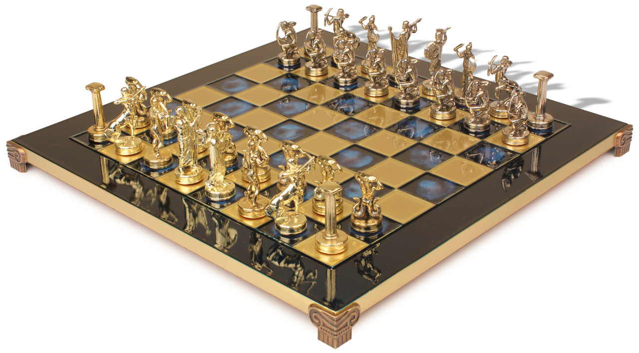 The Giants Battle Theme Chess Set with Brass & Nickel Pieces - Blue ...