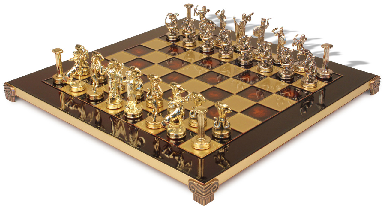 Brass Metal Luxury Chess Pieces & Board Combo Set in Shiny Gold