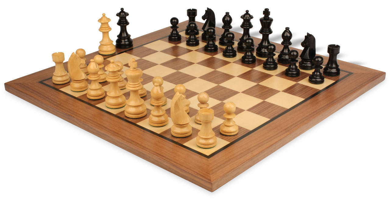 King's Knight Series Resin Chess Set with Black & Wood Grain Pieces - 4.25  King - The Chess Store