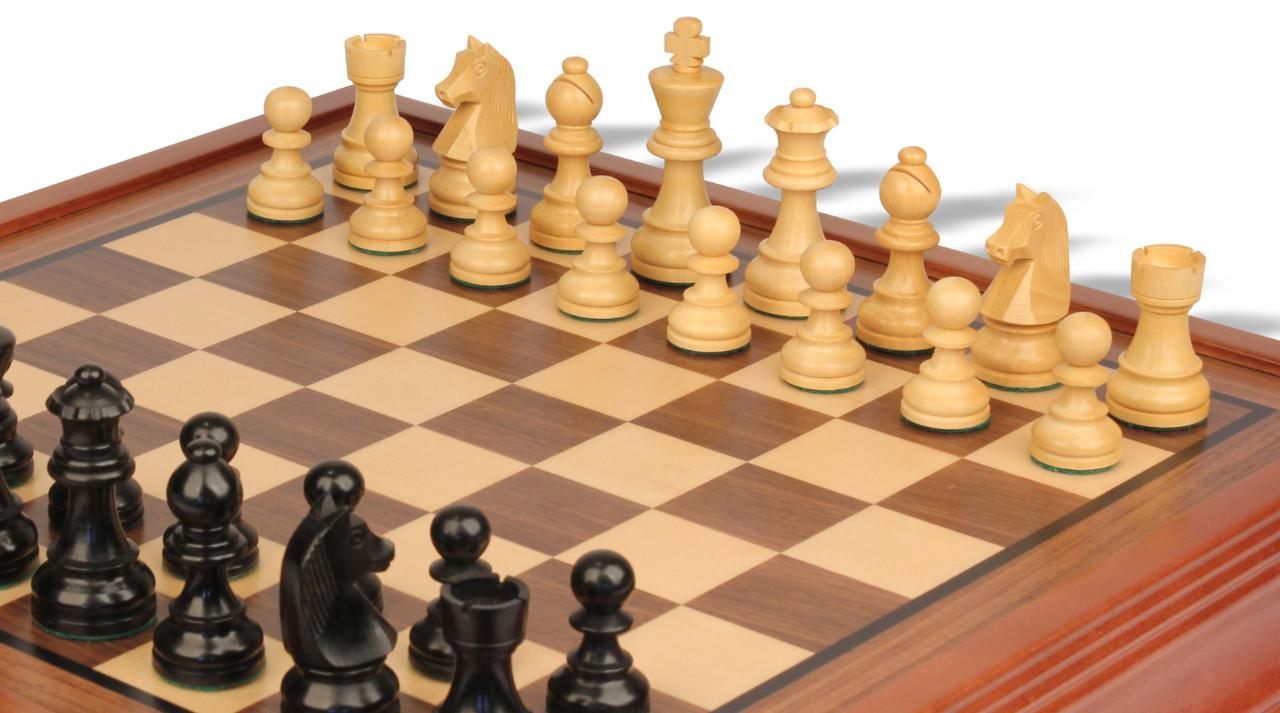 Classic Series chess set , Boxwood & Ebonized , 5 King with 2.25 Square  Beveled series chess board