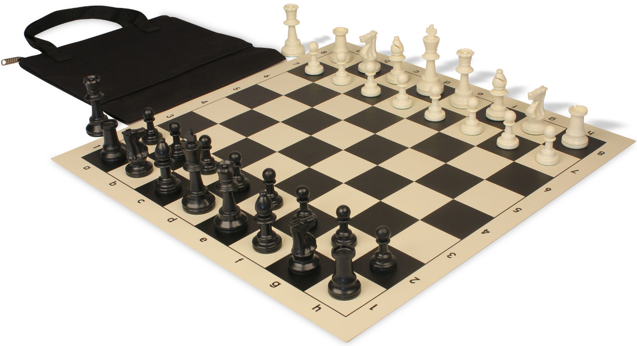 Standard Club Easy-Carry Plastic Chess Set Black & Ivory Pieces - Black