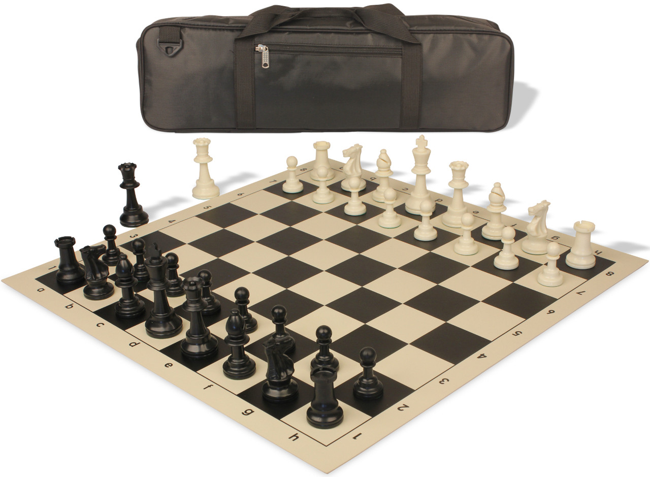 Standard Club Carry-All Plastic Chess Set Black u0026 Ivory Pieces with Vinyl  Rollup Board - Black