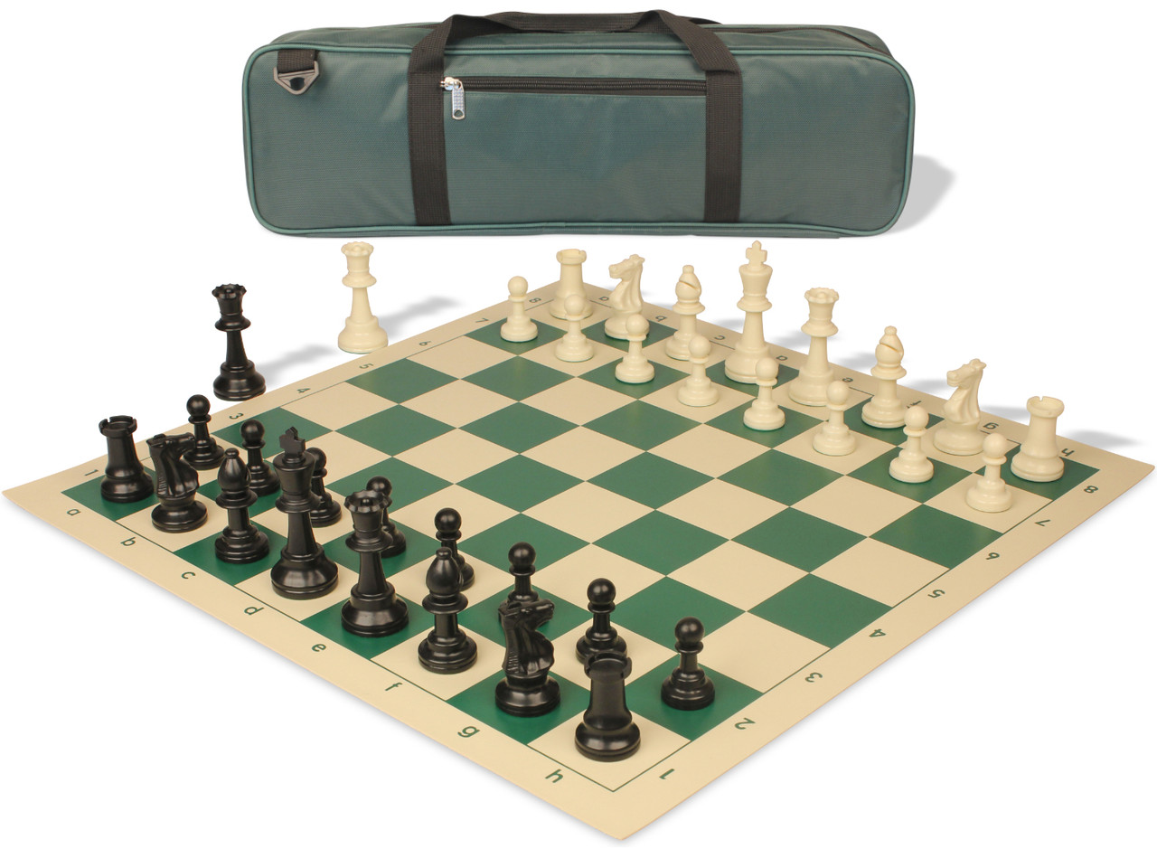 Standard Club Carry-All Plastic Chess Set Black & Ivory Pieces - Green