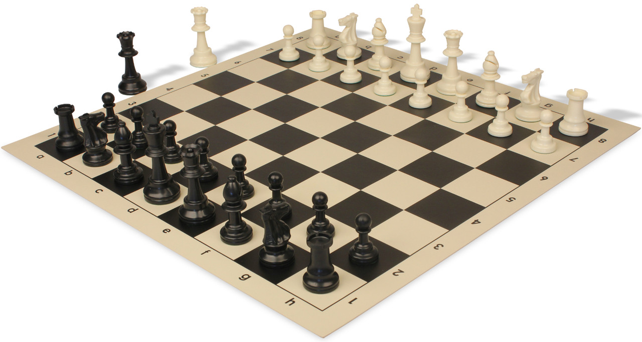 Standard Club Plastic Chess Set Black & Ivory Pieces - 3.75 King