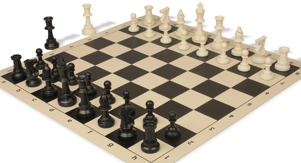 Standard Club Plastic Chess Set Black & Ivory Pieces with Vinyl Rollup  Board - Black