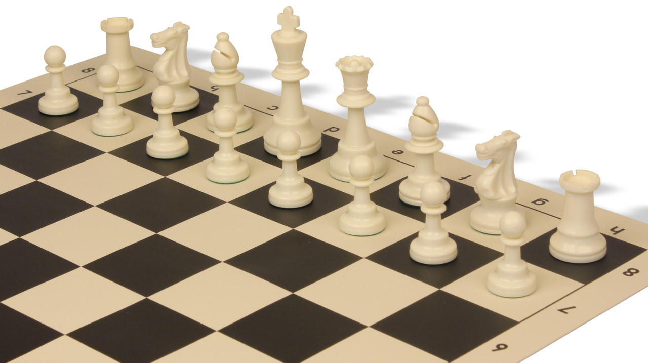 Standard Club Plastic Chess Set Black & Ivory Pieces - 3.75 King