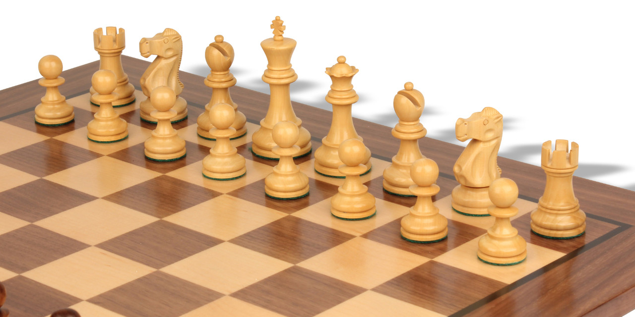 French Lardy Staunton Chess Set Golden Rosewood & Boxwood Pieces with  Walnut Chess Box - 3.25 King