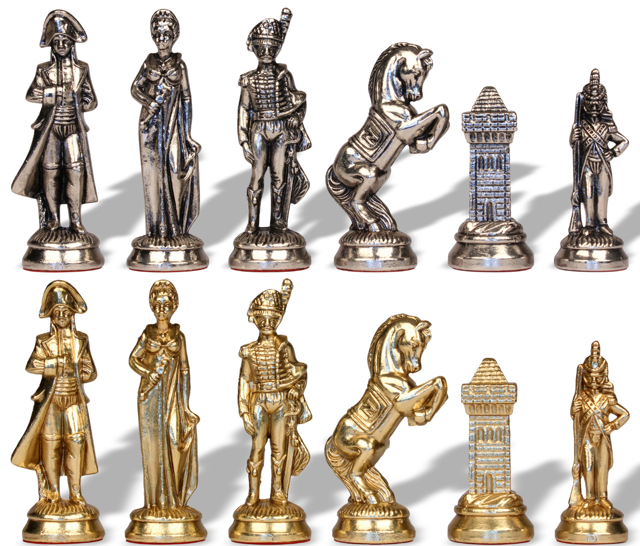 Large Napoleon Theme Chess Set with Brass & Nickel Pieces by Italfama