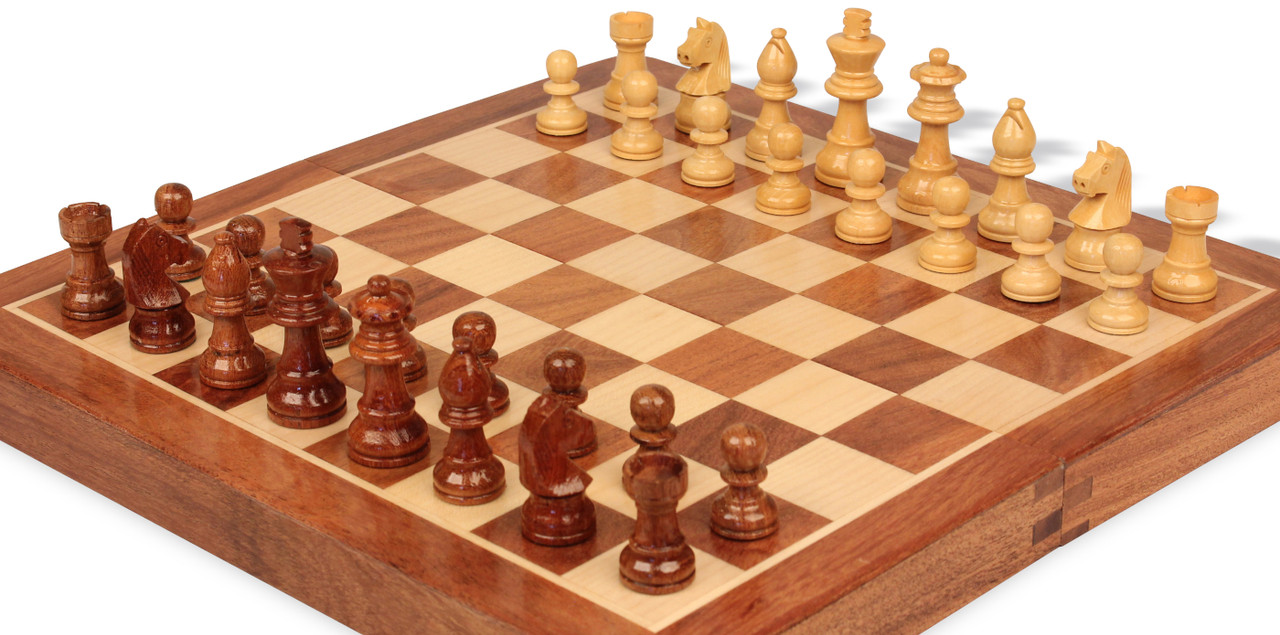 Acacia & Boxwood Folding Magnetic Travel Chess Set - 12