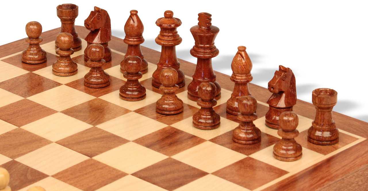 Acacia & Boxwood Folding Magnetic Travel Chess Set - 12