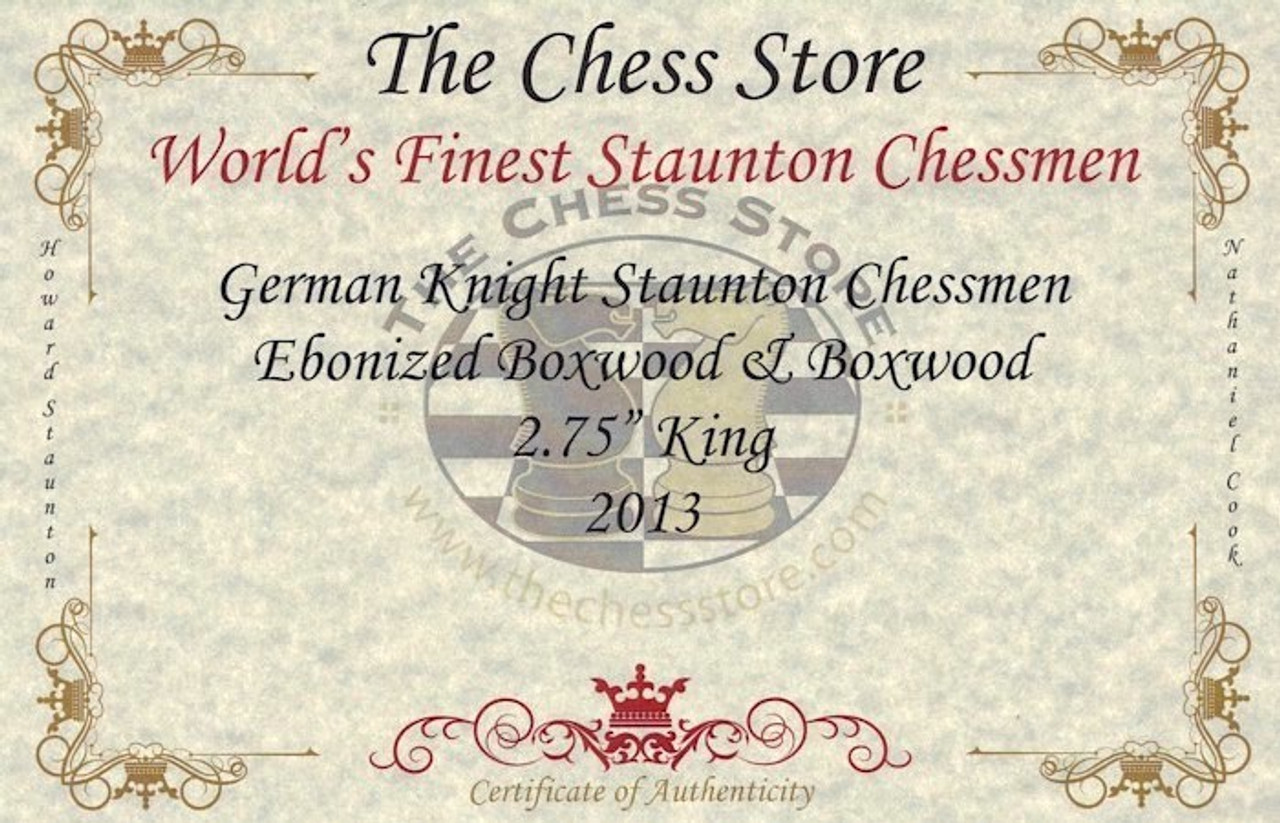 German Knight Staunton Chess Set with Ebonized & Boxwood Pieces - 3.75  King - The Chess Store