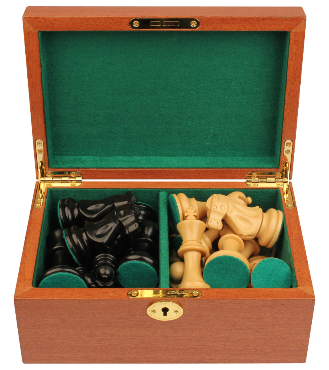 Deluxe Old Club Staunton Chess Set Ebony Boxwood Pieces with Black & Bird's-Eye Maple Chess Case - 3.25 King