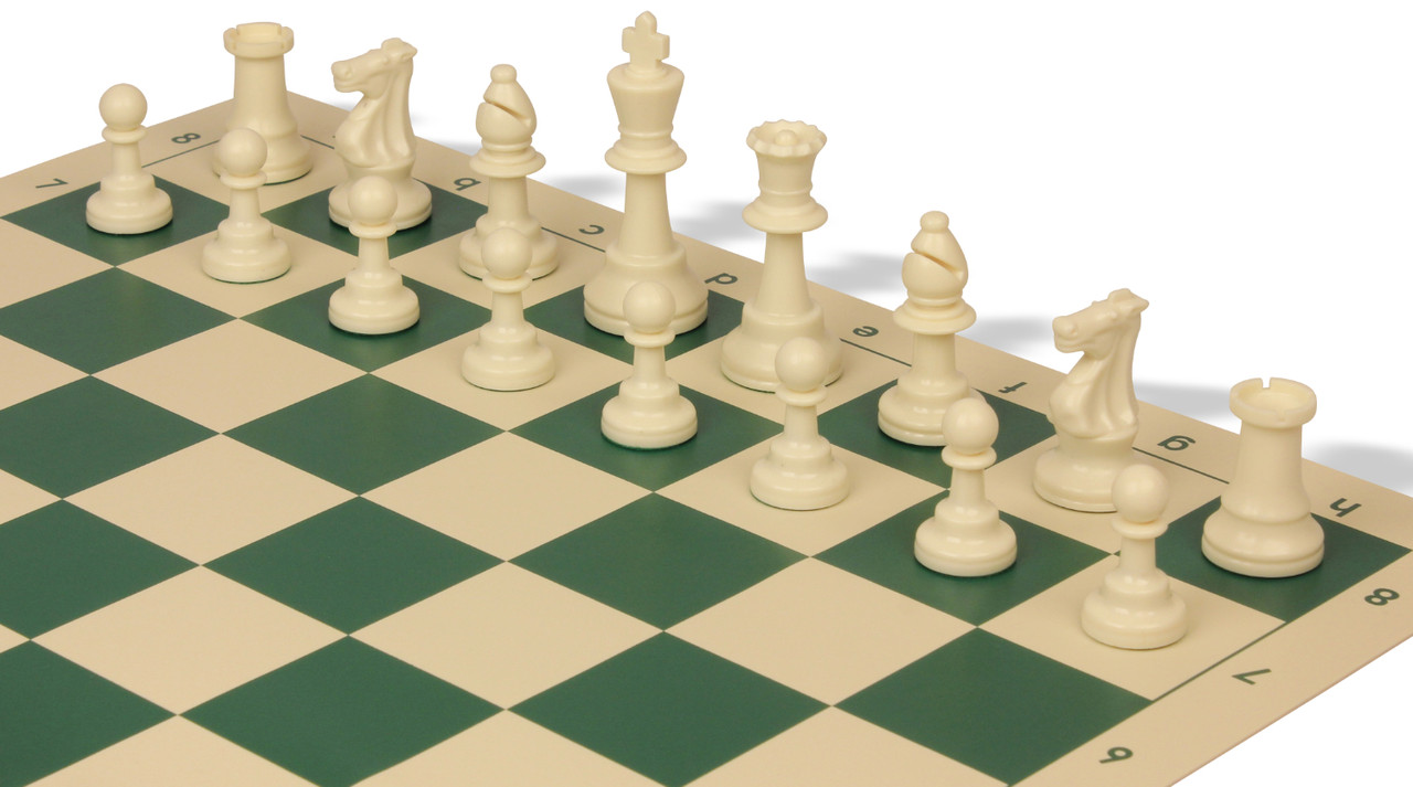 Quadruple Weight Tournament Natural Chess Set with Black Vinyl Board - 2