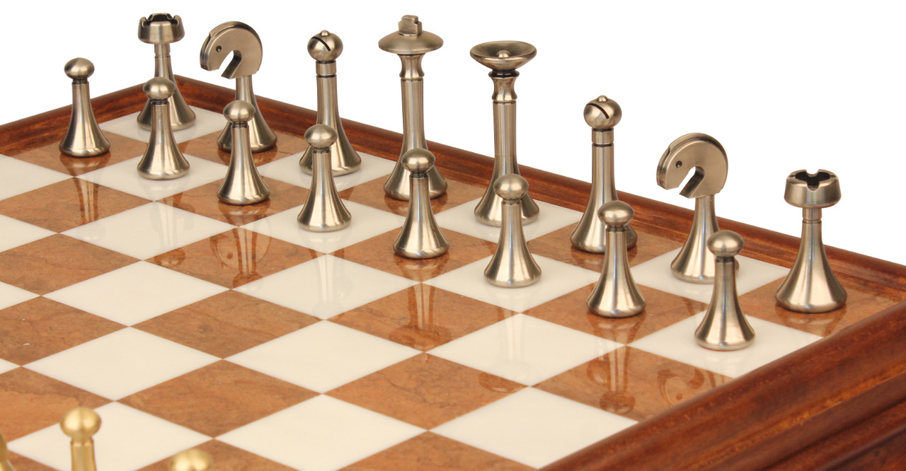 Solid Gold & Silver Chess Set with Luxurious Wood-Alabaster