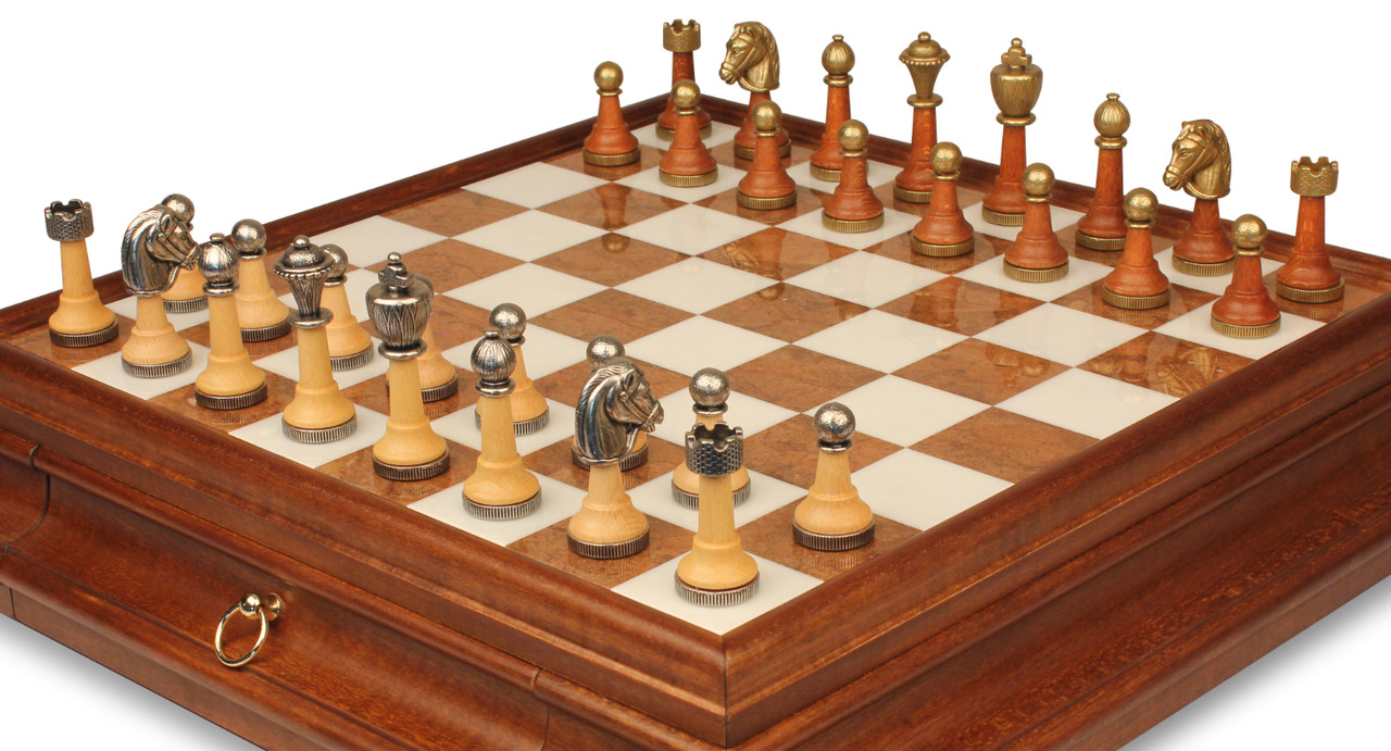 Italian Arabesque Metal Staunton Chess Set by Italfama