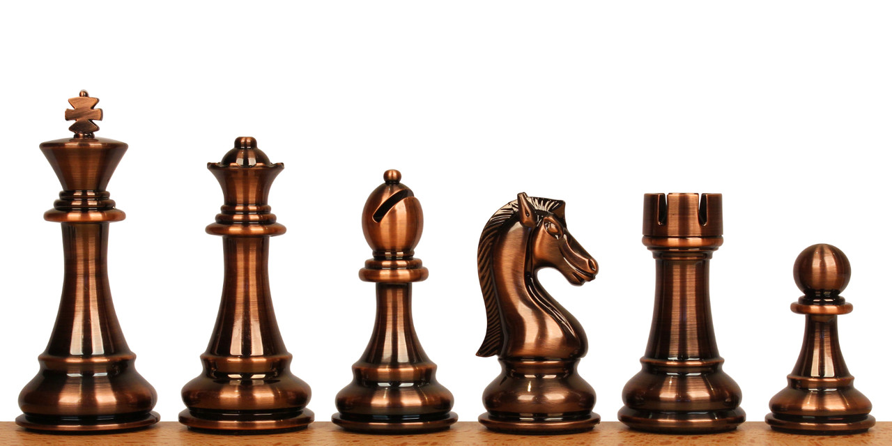 LARGE 4 3/8" King Copper & Gold Finish Staunton Chess Men Set NO board LARGE 4 3/8" King Copper & Gold Finish Staunton Chess Men Set NO board