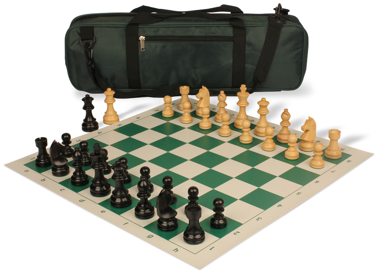 German Knight Carry-All Chess Set Ebonized & Boxwood Pieces