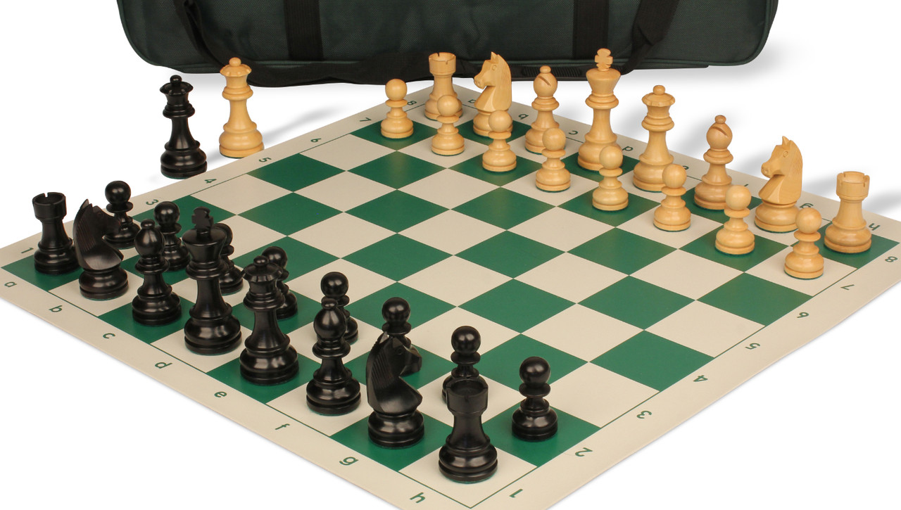 German Knight Carry-All Chess Set Ebonized & Boxwood Pieces