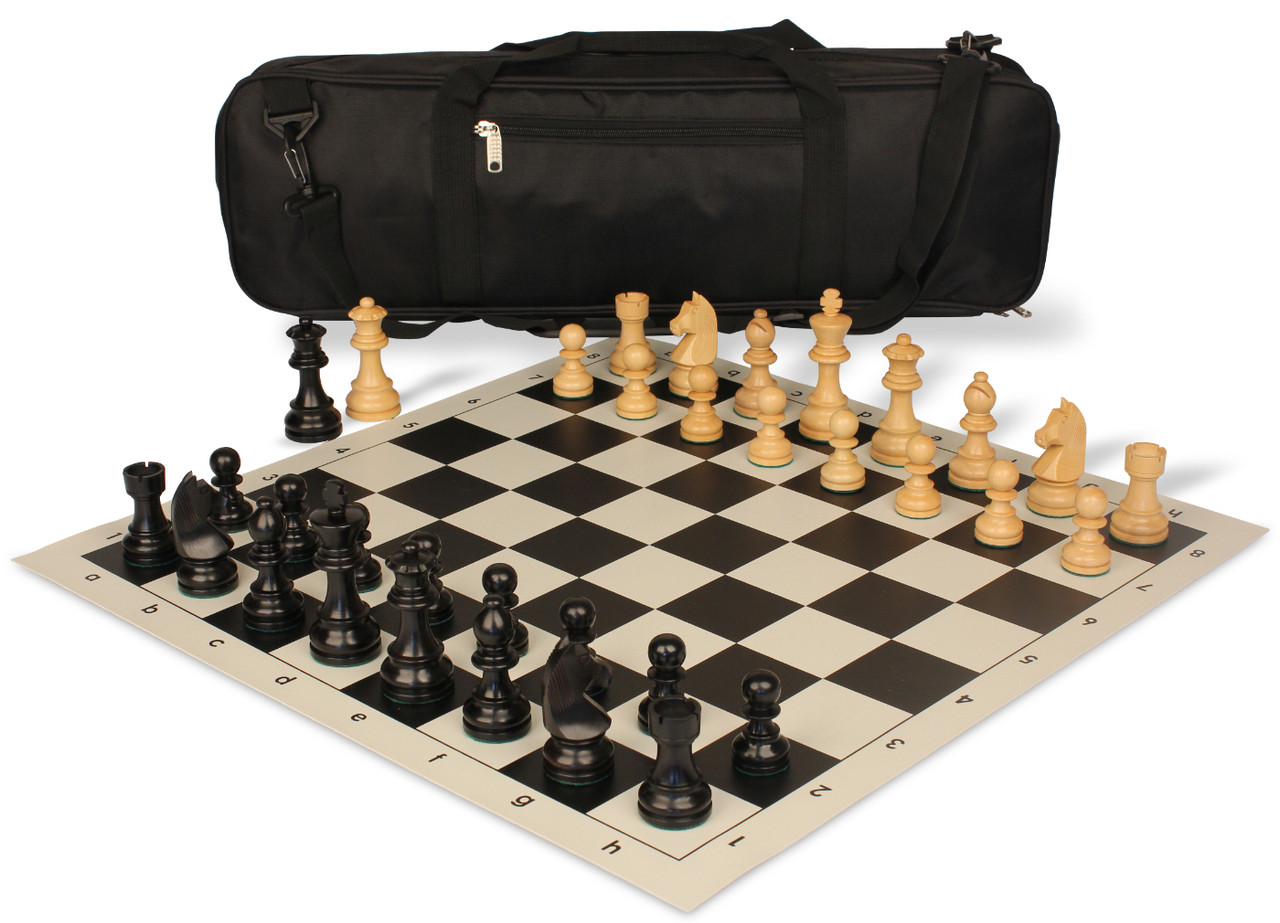 German Knight Carry-All Chess Set Ebonized & Boxwood Pieces