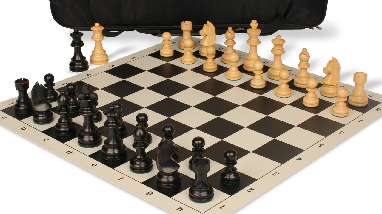 German Knight Carry-All Chess Set Ebonized & Boxwood Pieces