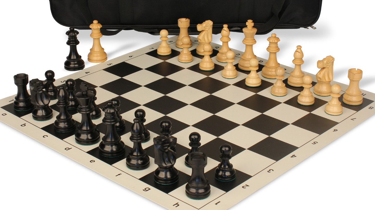 French Lardy Carry-All Chess Set Ebonized & Boxwood Pieces - Black