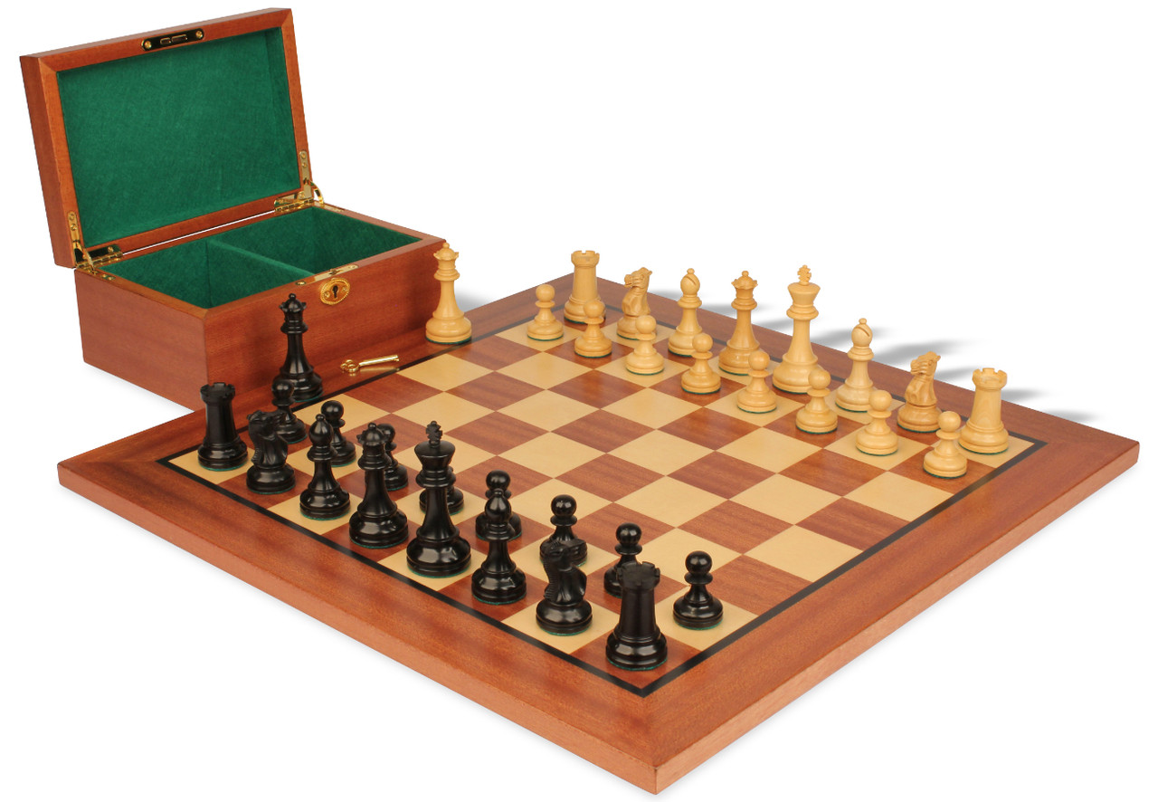 The Old English Elite Staunton Chess Pieces in Ebony 4 Inches