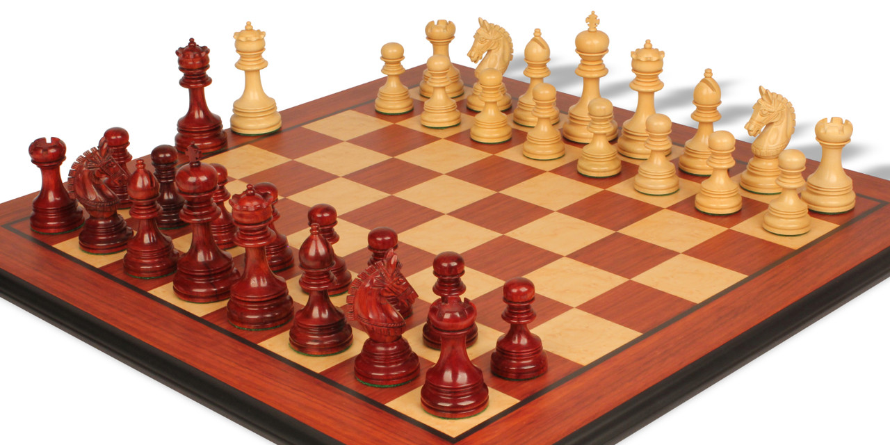 Chetak Staunton Chess Set in Padauk & Boxwood with Padauk & Bird's