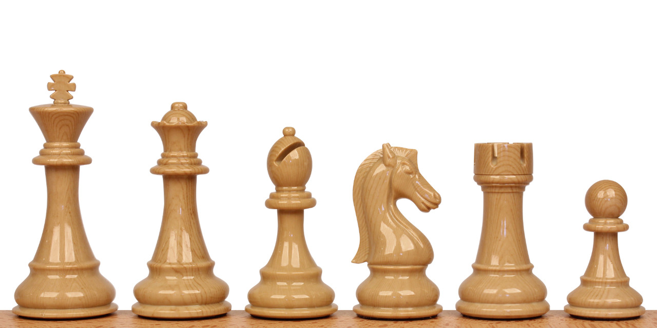 King's Knight Series Resin Chess Set with Black & Wood Grain Pieces - 4.25  King - The Chess Store