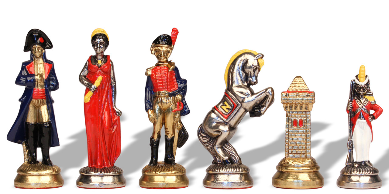 Large Napoleon Theme Chess Set with Brass & Nickel Hand Painted