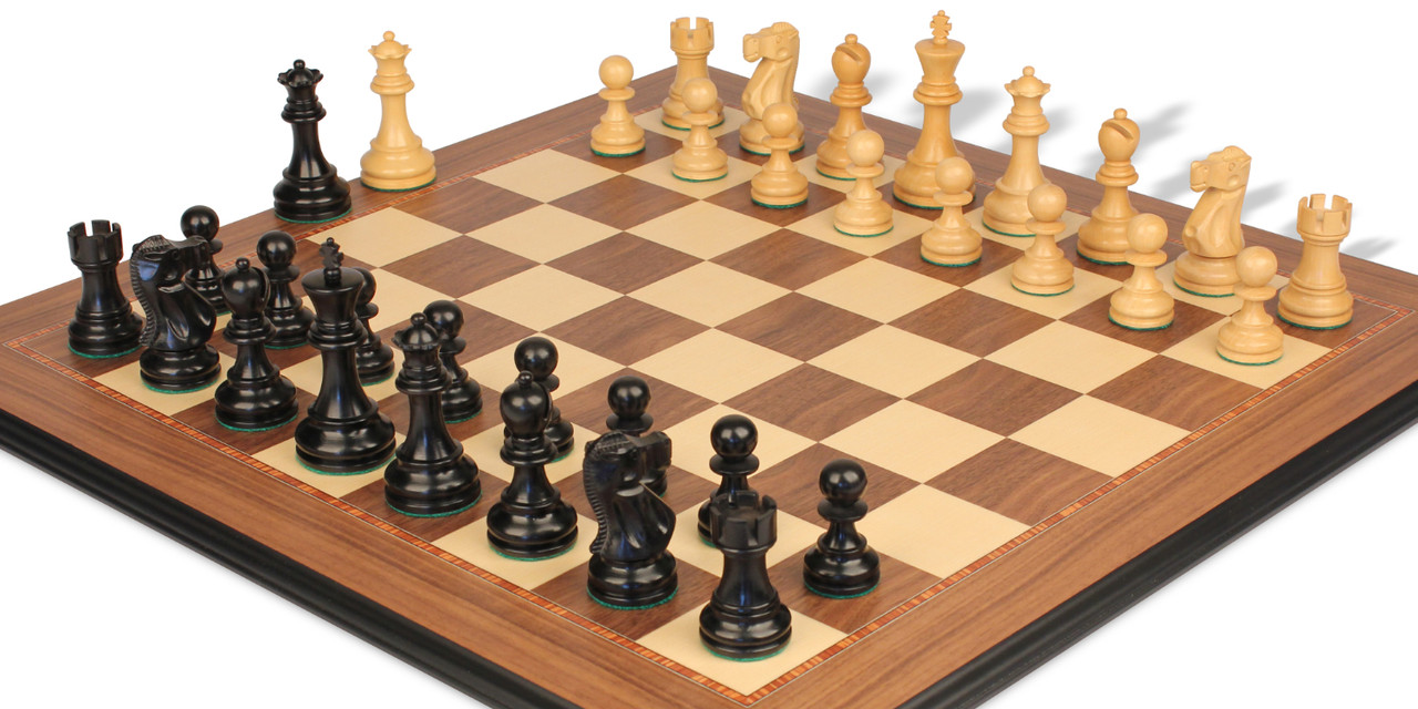 Deluxe Old Club Staunton Chess Set Ebony Boxwood Pieces with Black