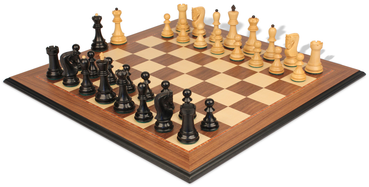Zagreb Series Chess Set Ebonized & Boxwood Pieces with Walnut