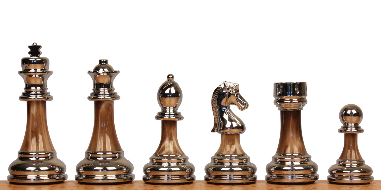 The Palm Art Series Chess set , Silver & Black Coated Brass , 3.5 King  with 12 Brass Chess Board