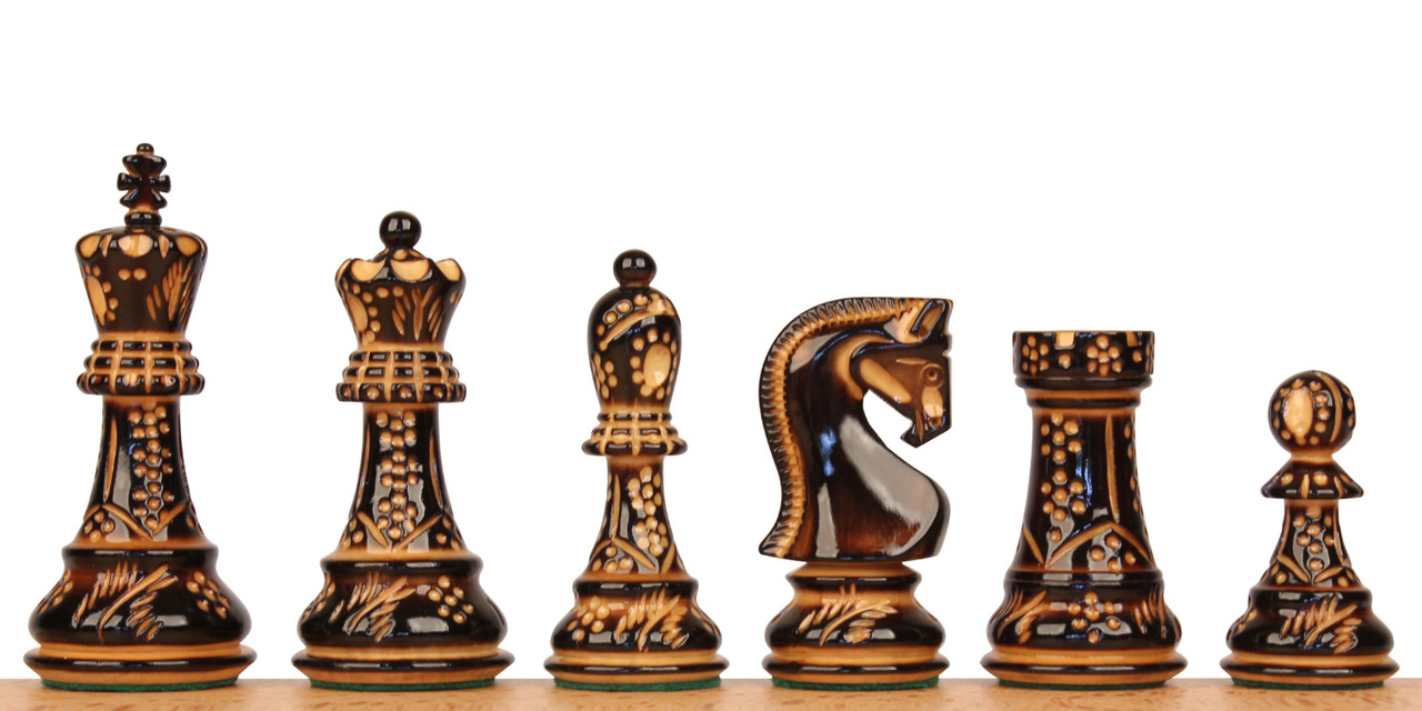 Zagreb Series Decorative Chess Set with Burnt Boxwood Pieces