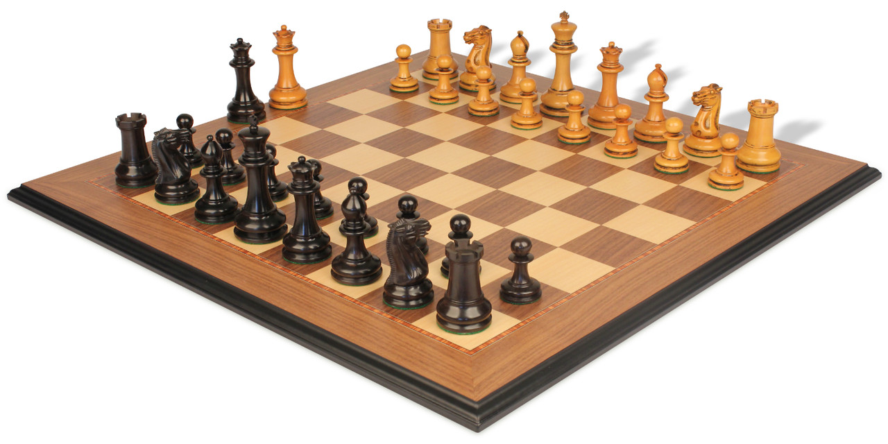 1849 Early Version Reproduced 4.4 Chess Set in Natural Boxwood/Ebony