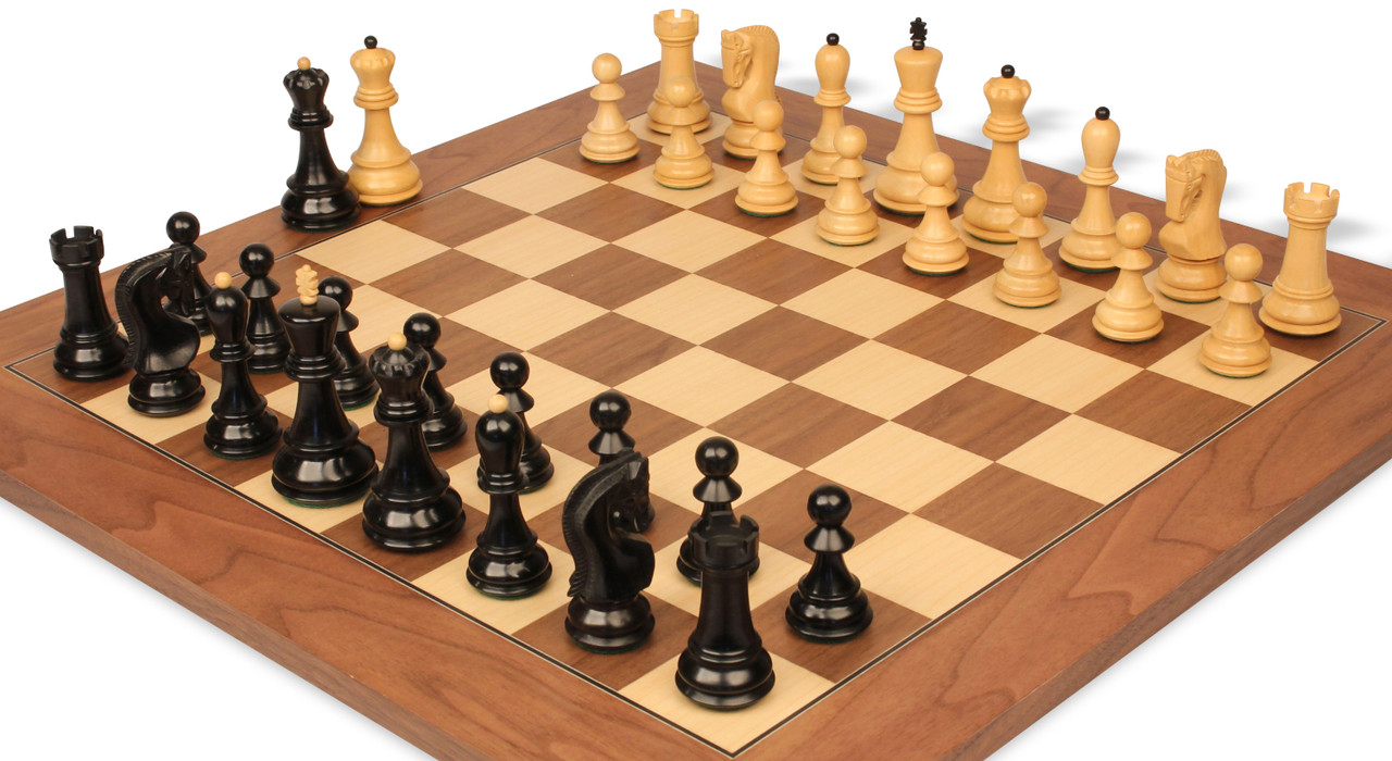 Zagreb Series Chess Set Ebony & Boxwood Pieces with Walnut & Maple