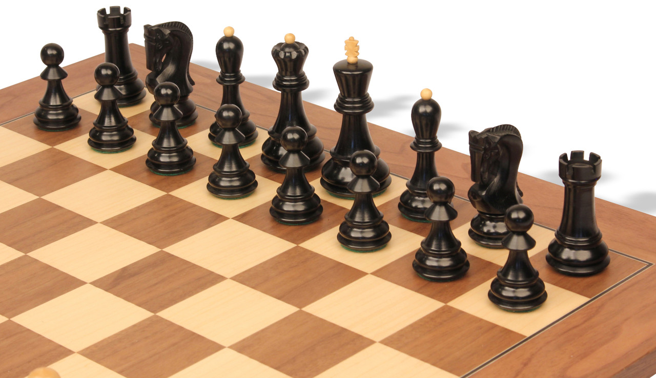 Luxury Ebony & Maple Chess Pieces with Wooden Chess Box and Flat Chess Board  - Henry Chess Sets