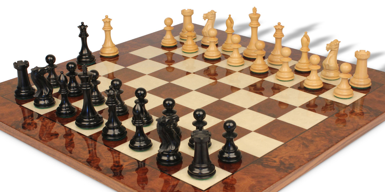 New Exclusive Staunton Chess Set Ebonized & Boxwood Pieces with