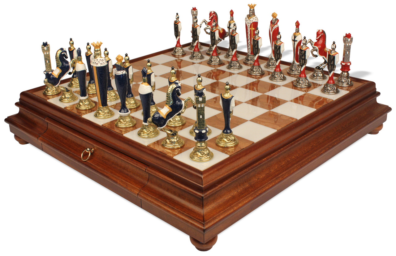 Italfama Renaissance Hand Painted Metal Chess Set with Tuscan