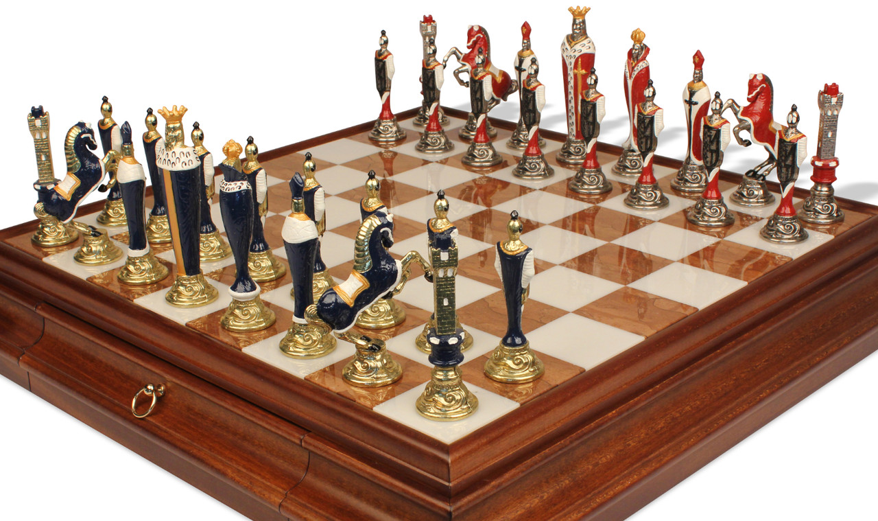 Italfama Renaissance Hand Painted Metal Chess Set with Tuscan