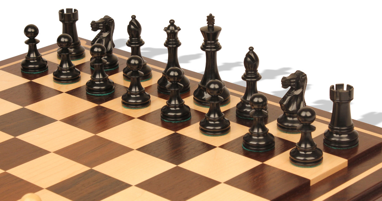 British Staunton Chess Set Ebony & Boxwood Pieces with Mission