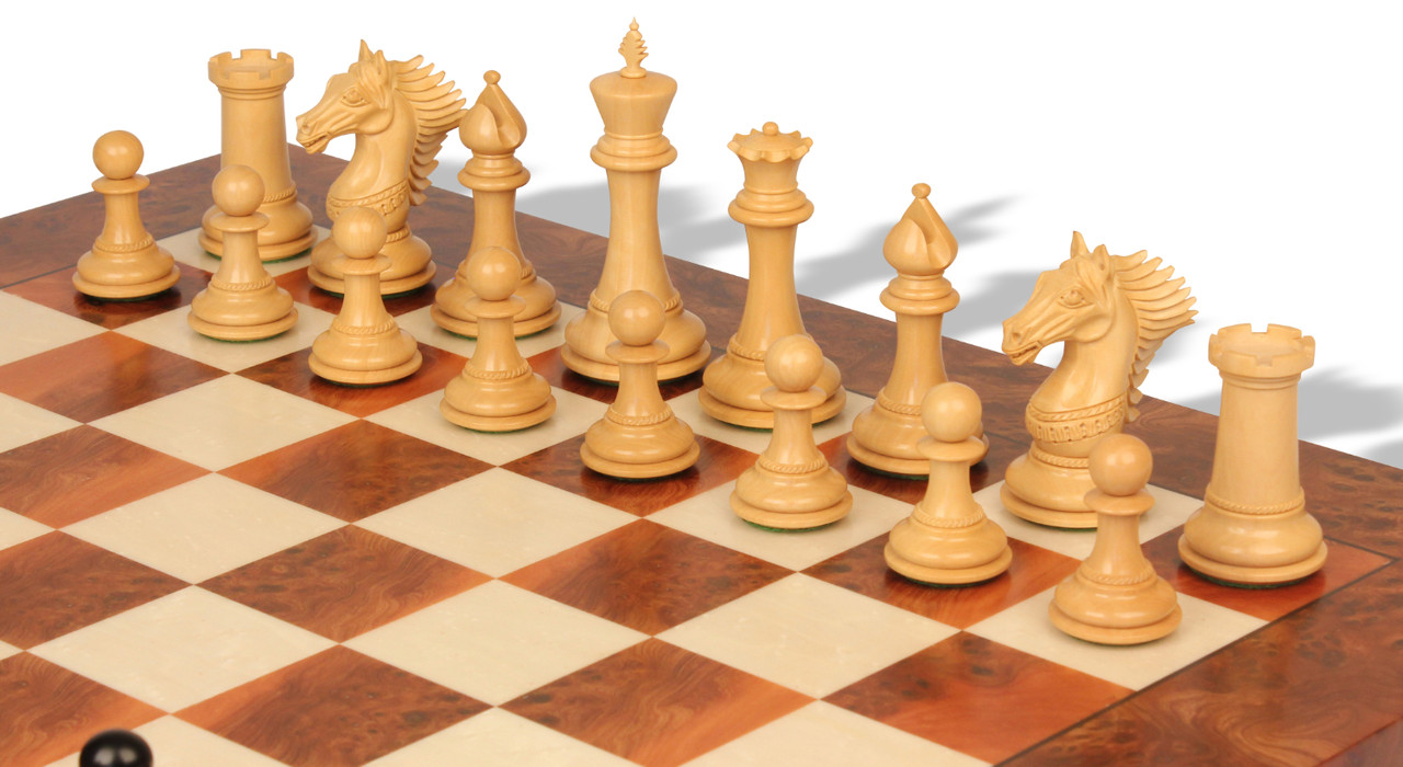 Copenhagen Staunton Chess Set in Ebony & Boxwood with Elm Burl