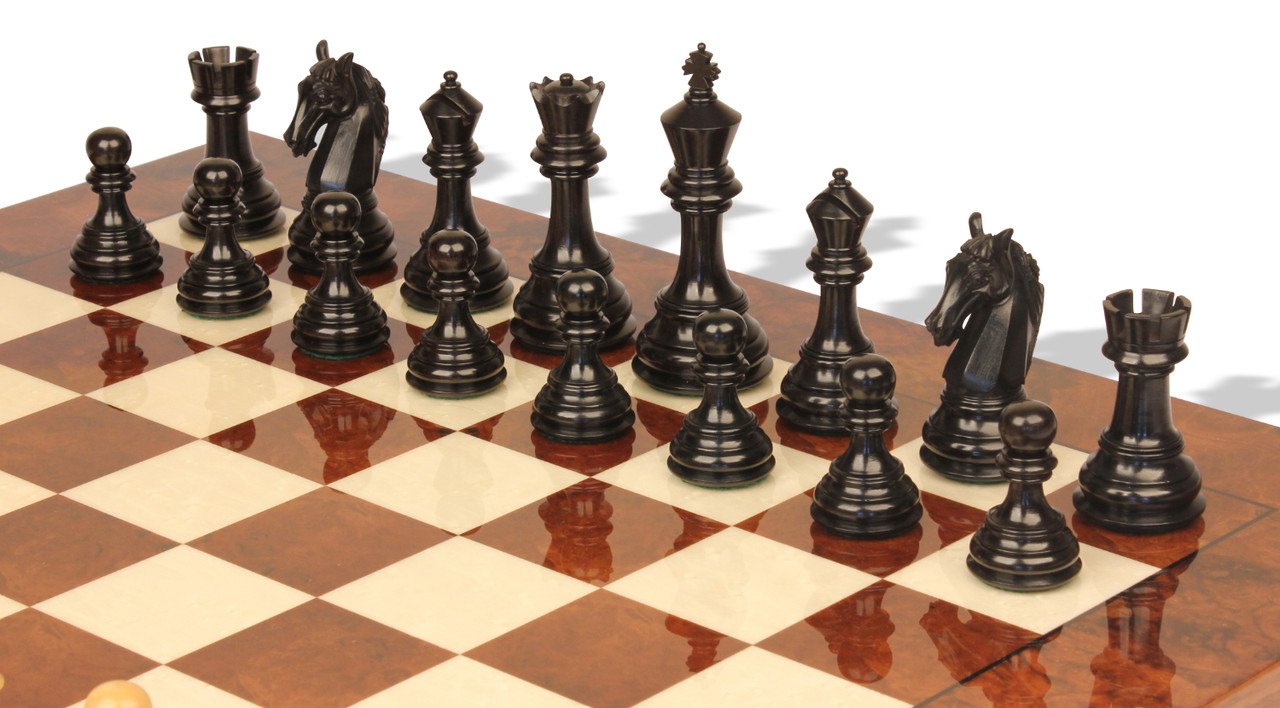 Amboyna Burl, Genuine Ebony & Bird's Eye Maple Custom Contemporary II Chess  Board