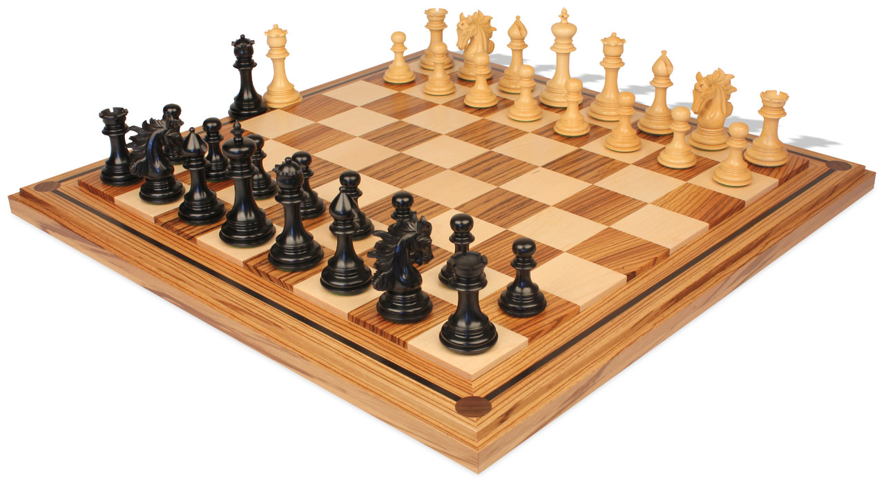 Marengo Staunton Chess Set in Ebony & Boxwood with Zebrawood