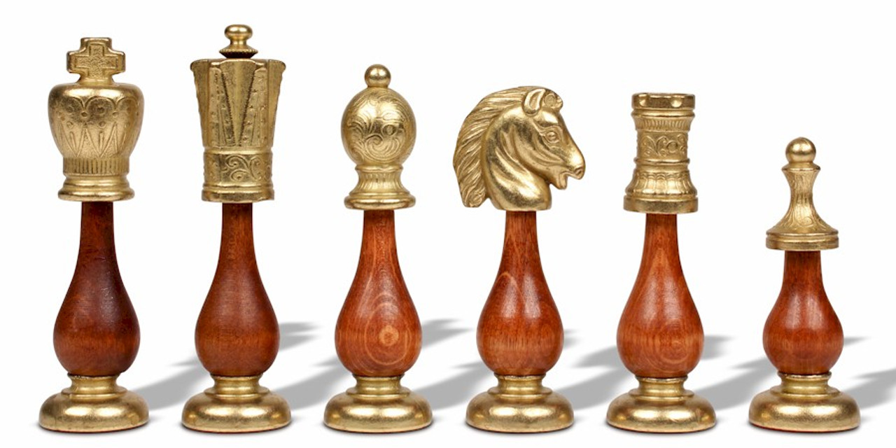 Italian Arabesque Staunton Gold & Sliver Chess Set & Elm Burl Chess Board  Package