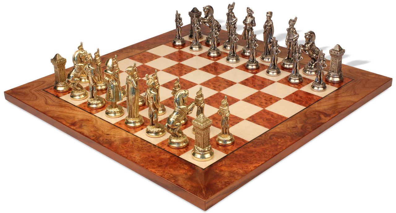 Large Napoleon Theme Chess Set with Brass & Nickel Pieces by Italfama