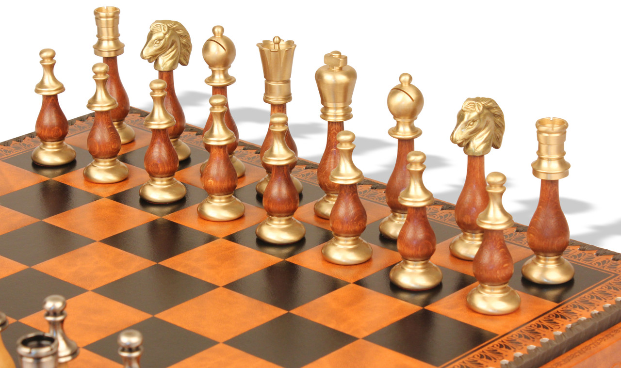 Brass Florentine Staunton Chessmen & Classic Pedestal Board Chess Set –  Fancy Chess