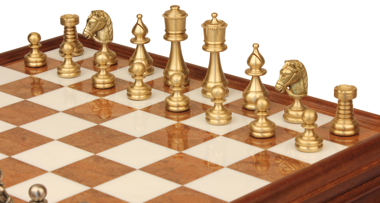 The Messina Gold and Silver Italian Leather Luxury Chess Set 